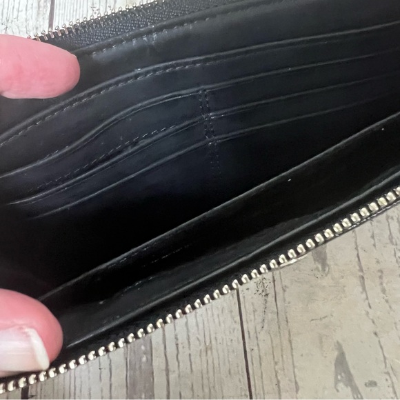 Coach Black Silver Signature Monogram Canvas Stripe Wristlet Wallet Metallic EUC - Picture 7 of 16